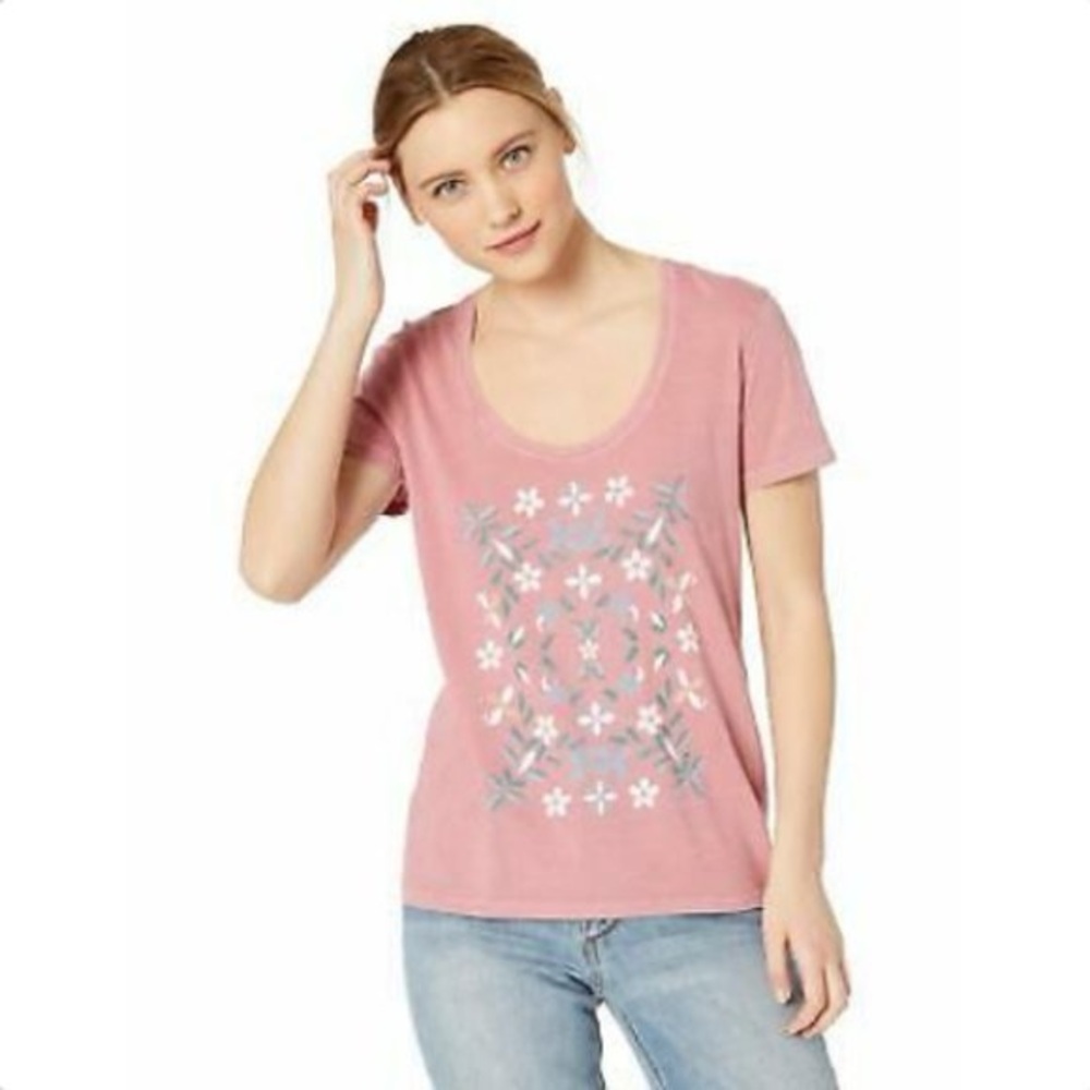 NWT Lucky Brand Dusty Rose Floral Mosaic Top Size Medium